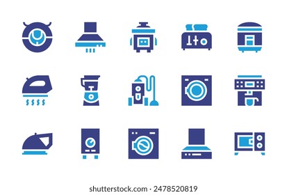 Appliances icon set. Duotone color. Vector illustration. Containing mixer, kitchenhood, washingmachine, vacuumcleaner, iron, waterheater.