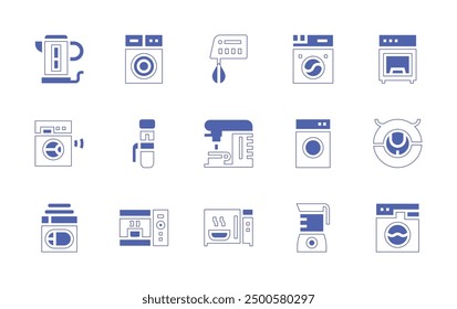 Conjunto de iconos de electrodomésticos. Estilo duotono trazo de línea y negrita. Ilustración vectorial. Contiene microondas, lavadora, batidora, cafetera, hervidor eléctrico, sousvidemachine.