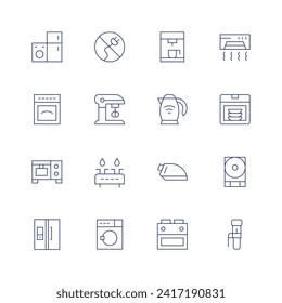 Appliances icon set. Thin line icon. Editable stroke. Containing electricappliance, oven, smartrefrigerator, off, blender, stove, laundry, coffeemaker, electrickettle, iron, airconditioner, dishwasher