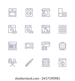 Appliances icon set. Thin line icon. Editable stroke. Containing homeappliance, washingmachine, dishwasher, ironing, laundry, microwave, toiletbrush, mixerblender, coffeemaker, mixer, stove, electrics
