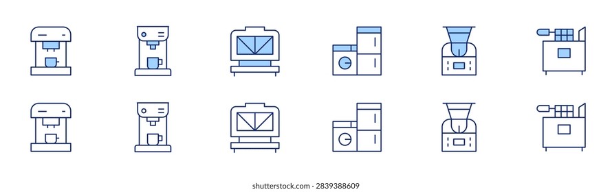 Appliances icon set in two styles, Duotone and Thin Line style. Editable stroke. homeappliance, coffeemachine, robot, fryer, sandwichmaker