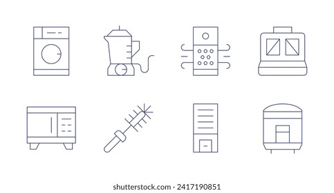 Appliances icons. Editable stroke. Containing washingmachine, microwave, blender, brush, airpurifier, sandwichmaker, ricecooker.