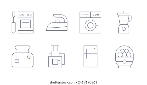 Appliances icons. Editable stroke. Containing oven, toaster, iron, washingmachine, fridge, blender, eggcooker, appliance.