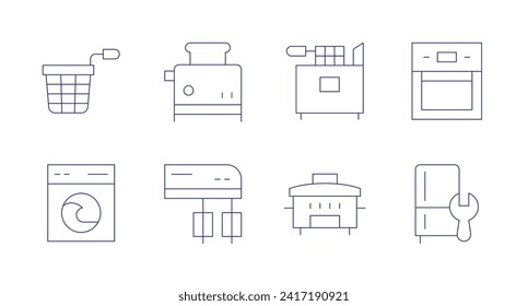 Appliances icons. Editable stroke. Containing homeappliance, washingmachine, toaster, mixer, fryer, slowcooker, deepfryer, fridge.