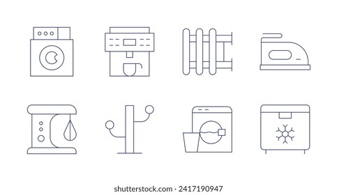 Appliances icons. Editable stroke. Containing electricalappliance, mixer, espresso, hanger, radiator, laundry, iron, freezer.