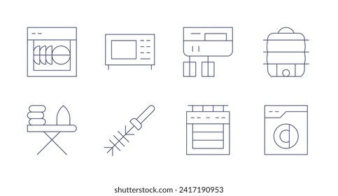 Appliances icons. Editable stroke. Containing dishwasher, ironing, microwave, toiletbrush, mixer, stove, electricsteamer, washingmachine.