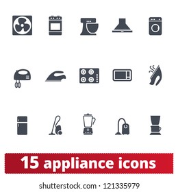 Appliances icons: vector set of domestic electric machines