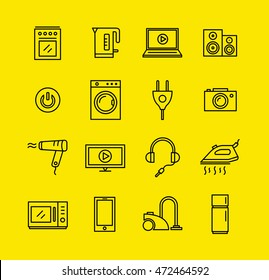 Appliances, line, icon, set, vector, house, sign, technology, symbol, kitchen, electric, equipment, flat