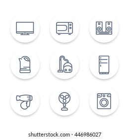 Appliances Line Icons, Household Consumer Electronics, Electric Devices, Vector Illustration