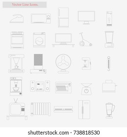 Appliances Set vector style line icons on white