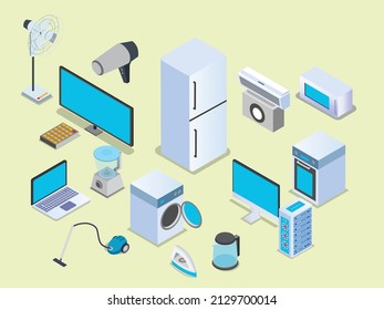 Appliances tools vector concept. Various electric appliances in the studio