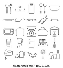 Aparatos, utensilios, vectores de línea de icono de cocina, vectores aislados, ilustración vectorial