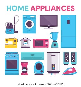 appliances, vacuum cleaner, refrigerator, TV, washing machine, sewing machine, pressure cooker, saucepan, microwave, blender, mixer, air conditioning, coffee maker, heater, iron, speakers music