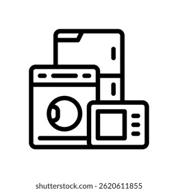 Ilustração vetorial de aparelhos para dispositivos eletrônicos e equipamentos domésticos. Ícone de ferramentas domésticas para estilo de vida inteligente. Ícone de Linha
