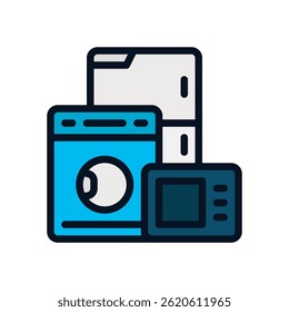 Ilustração vetorial de aparelhos para dispositivos eletrônicos e equipamentos domésticos. Ícone de ferramentas domésticas para estilo de vida inteligente. Ícone Linha Preenchida