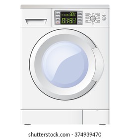 Appliances. Washing machine. Realistic style. Isolated on white background. Vector Image.