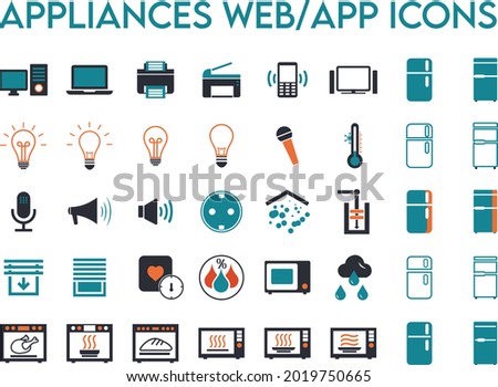 Appliances web app icon vector include TV, fridge, oven, microwave computer, printer, mobile lightbulb on, lightbulb off microphone, loudspeaker, socket
shades  Black Flat Design. Vector Illustration