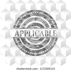 Applicable grey emblem. Retro with geometric cube white background