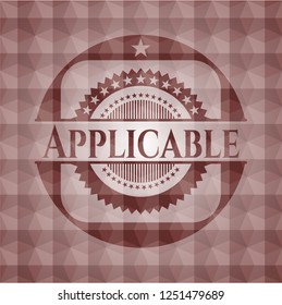 Applicable red emblem with geometric pattern background. Seamless.