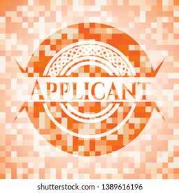Applicant orange tile background illustration. Square geometric mosaic seamless pattern with emblem inside.