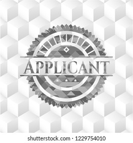 Applicant realistic grey emblem with geometric cube white background