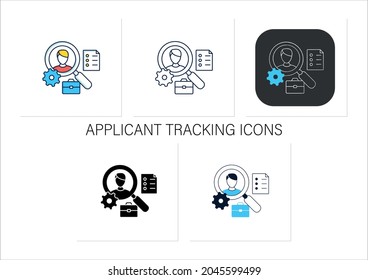 Applicant Tracking Icons Set.Software App Automates Hiring Process. Candidate Management System. Talent Management.Collection Of Icons In Linear, Filled, Color Styles.Isolated Vector Illustrations