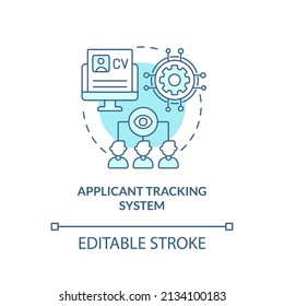 Applicant tracking system turquoise concept icon. Software for recruitment. HR skills abstract idea thin line illustration. Isolated outline drawing. Editable stroke. Arial, Myriad Pro-Bold fonts used