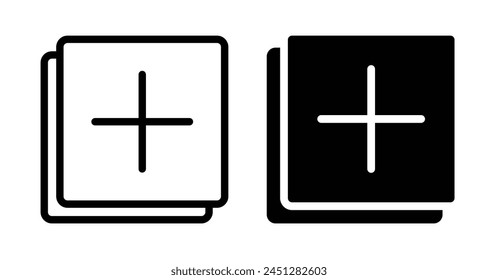 Iconos de adición de aplicaciones y Nuevos App. Símbolos de expansión de páginas y software.