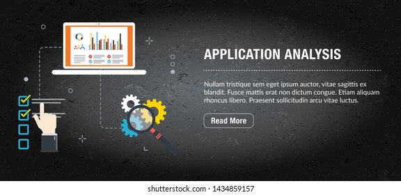 Application analysis, banner internet with icons in vector. Web banner template for website, banner internet for mobile design and social media app.Business and communication layout with icons.