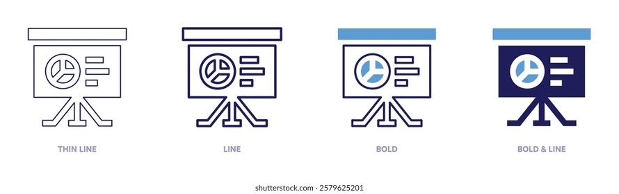 Application analysis icon in 4 different styles. Thin Line, Line, Bold, and Bold Line. Duotone style. Editable stroke.