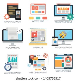 Application with App Development, Website Map, Web Development, Programing, Web Optimization and User Experience