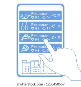 Application of augmented reality: AR for navigation in city or shopping center. Choosing a  restaurant by location, comments and likes by phone.