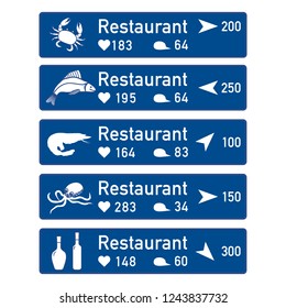 Application of augmented reality: AR for navigation in city or shopping center. Choosing fish restaurant by location, comments and likes.