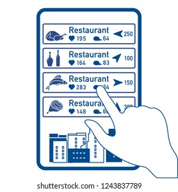 Application of augmented reality: AR for navigation in city or shopping center. Choosing a  restaurant by location, comments and likes by phone.