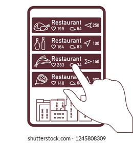 Application of augmented reality: AR for navigation in city or shopping center. Choosing a  restaurant by location, comments and likes by phone.