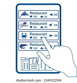 Application of augmented reality: AR for navigation in city or shopping center. Choosing fish restaurant, seafood restaurant by location, comments and likes by phone.