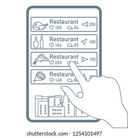 Application of augmented reality: AR for navigation in city or shopping center. Choosing a  restaurant by location, comments and likes by phone.