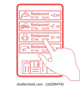 Application of augmented reality: AR for navigation in city or shopping center. Choosing fish restaurant, seafood restaurant by location, comments and likes by phone.
