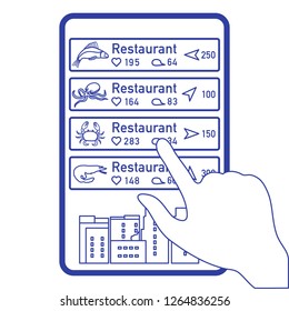 Application of augmented reality: AR for navigation in city or shopping center. Choosing fish restaurant, seafood restaurant by location, comments and likes by phone.