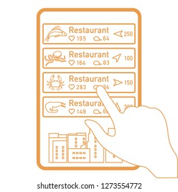 Application of augmented reality: AR for navigation in city or shopping center. Choosing fish restaurant, seafood restaurant by location, comments and likes by phone.