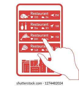 Application of augmented reality: AR for navigation in city or shopping center. Choosing a  restaurant by location, comments and likes by phone.