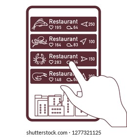 Application of augmented reality: AR for navigation in city or shopping center. Choosing fish restaurant, seafood restaurant by location, comments and likes by phone.