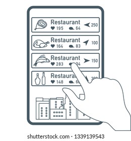 Application of augmented reality: AR for navigation in city or shopping center. Choosing a  restaurant by location, comments and likes by phone.