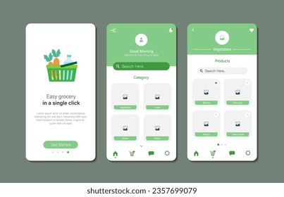 Application to buy groceries. Collection of online grocery store interface templates. Responsive GUI for mobile applications