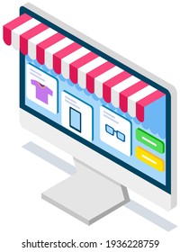 Solicitud de compra y pedido de bienes a través de Internet. Pantalla de computadora con sitio web de ventas