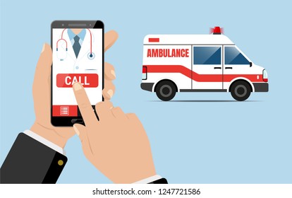 Application to call ambulance on smartphone. vector illustration.