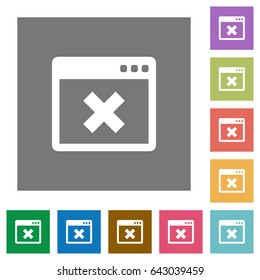 Application cancel flat icons on simple color square backgrounds