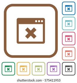 Application cancel simple icons in color rounded square frames on white background