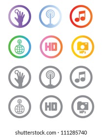 Application and capabilities icons or symbols for mobile devices as phones or tablet pc