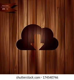 Application cloud download icon. Wooden background